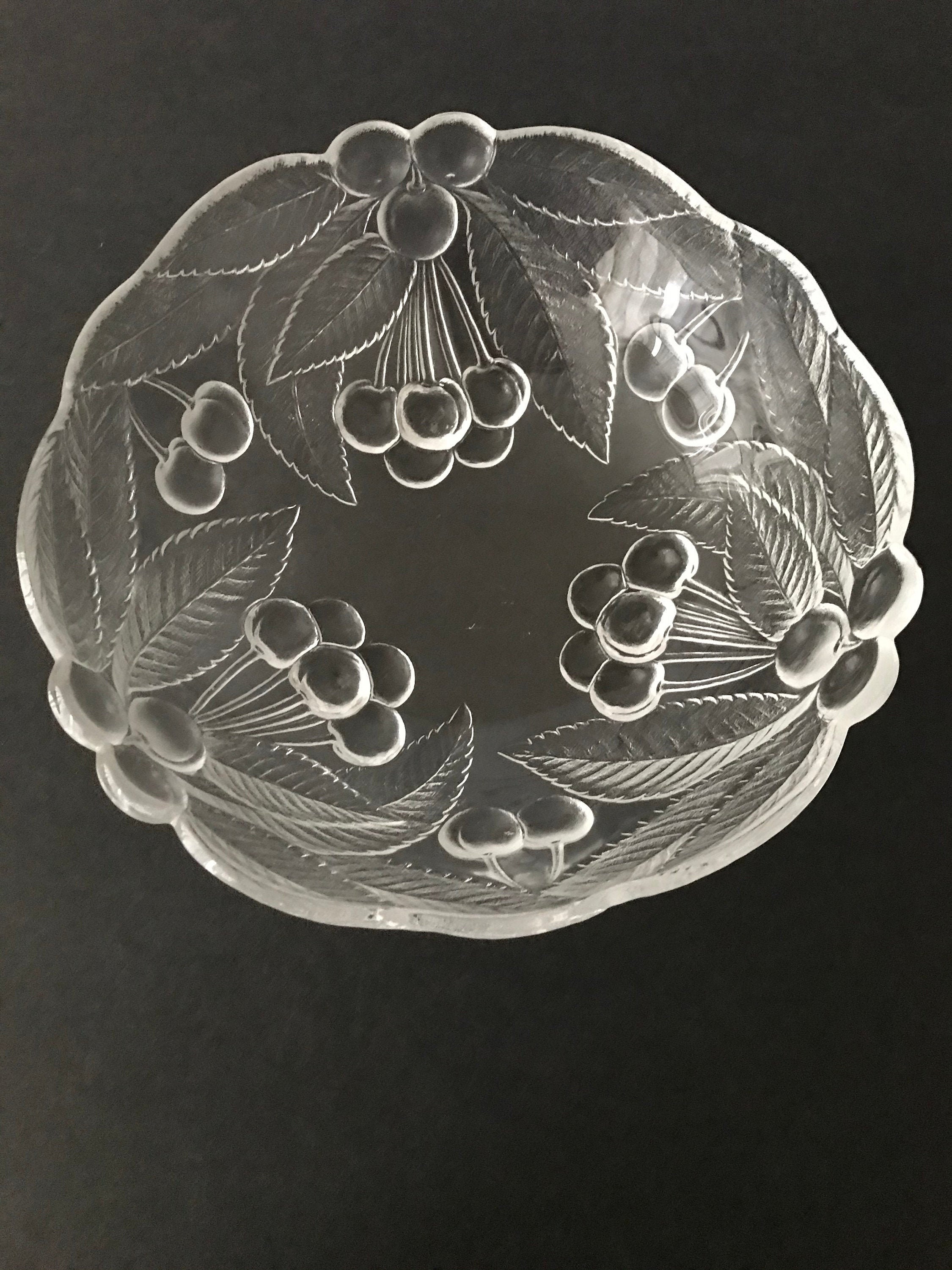9 Vintage Frosted Glass Fruit Bowl with Cherries Etsy
