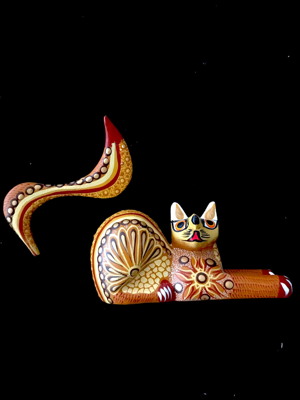 Oaxacan Hand Carved Wooden Cat Figurine Brown Alebrije Wood Etsy