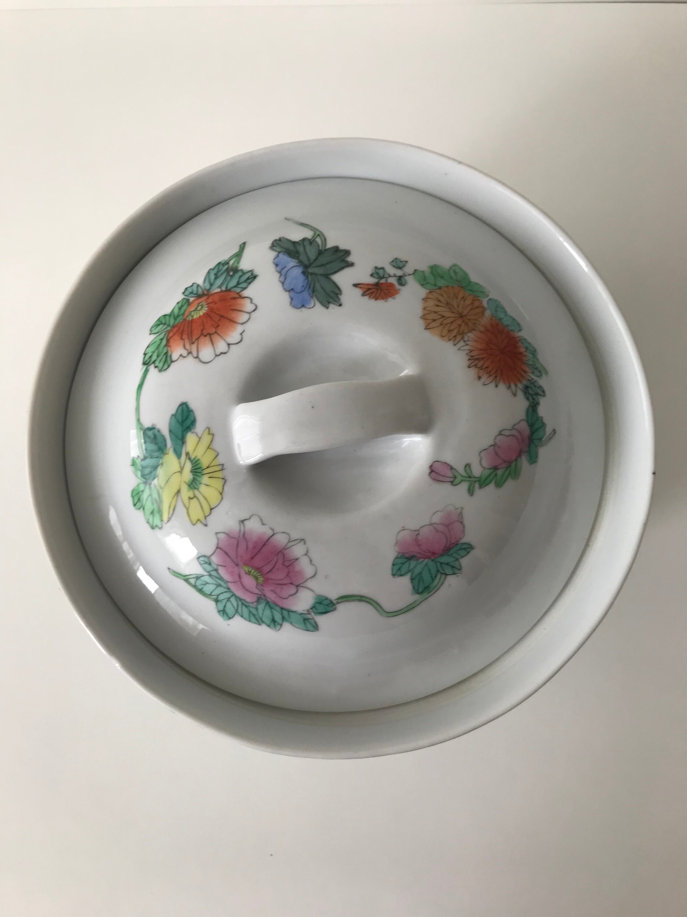 Vintage Glazed Ceramic Serving Dish with Lid, Hand Painted Container