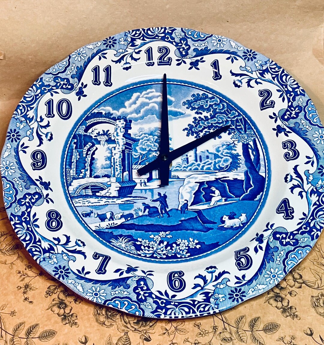 Spode Clock Spode Blue Italian Plate Wall Clock Classic Blue & White Ceramic 10 ...