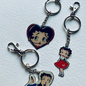 Set of 3 Betty Boop Vintage Charm Keyrings Tummy Pose Betty Heart Face Betty Rock n roll Betty Vintage 2000&#39;s Enamel Retro Bag Charm Gift