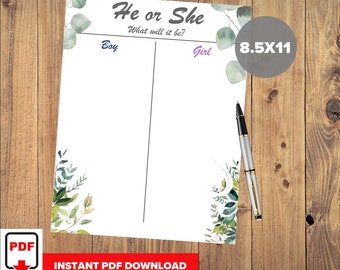 Gender Reveal Guessing Sheet | Gender Reveal Old Wives Tales | Boy or Girl Game | Printable PDF | Instant Download