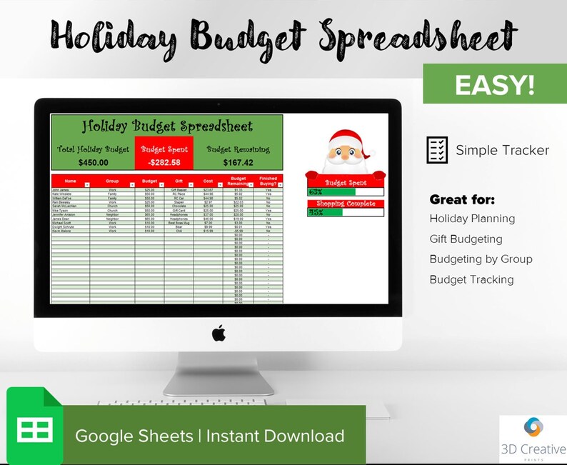 Holiday Budget Spreadsheet Christmas Gift Spreadsheet - Etsy