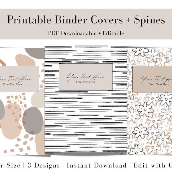 Binder Covers Printable Editable | Neutral Binder Covers | Editable Binder Covers | Binder Templates | Planner Cover | Teacher Binder
