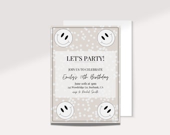Smiley Invites | Smiley Invite Template | Smiley Invite Digital | Birthday Party Template | Smiley Birthday Invitation | Smiley Face Invite