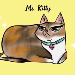 Personalized Cartoon Drawing of your Cat or Kitty! Custom Pet Art (Digital Print)
