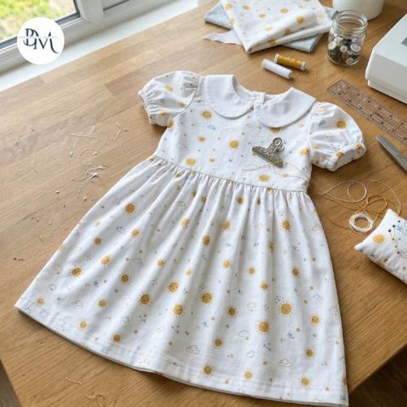 Patrón de costura para vestido trapecio de niña con cuello Peter Pan (patrón PDF) imagen 6