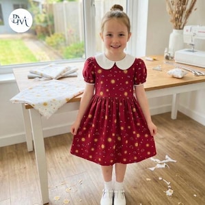 Patrón de costura para vestido trapecio de niña con cuello Peter Pan (patrón PDF) imagen 7