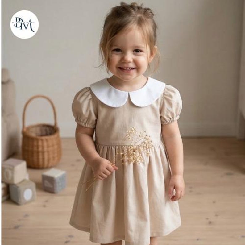 Patrón de costura para vestido trapecio de niña con cuello Peter Pan (patrón PDF) imagen 4