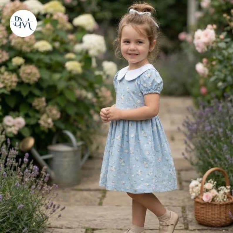 Patrón de costura para vestido trapecio de niña con cuello Peter Pan (patrón PDF) imagen 5