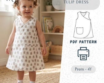 Girls Tulip Wrap Dress PDF Sewing Pattern, Preemie to 4 Years