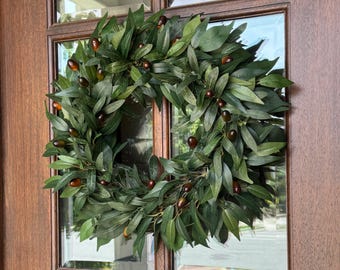 Artificial Olive Branch Wreath: Farmhouse Front Door Decor