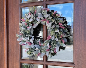 Spring Lambs Ear Wreath, Lambs Ear-Eucalyptus Wreath, Lambs Ear for Front Door, All Occasion Farmhouse Wreath, Everyday Wreath