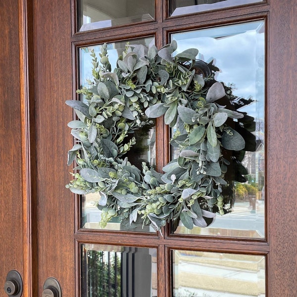 Spring Lambs Ear Wreath, Lambs Ear-Eucalyptus Wreath, Lambs Ear for Front Door, All Occasion Farmhouse Wreath, Everyday Wreath