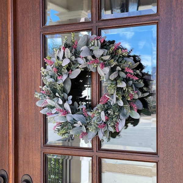 Spring Lambs Ear Wreath, Lambs Ear-Eucalyptus Wreath, Lambs Ear for Front Door, All Occasion Farmhouse Wreath, Everyday Wreath