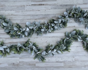 Lambs Ear & Eucalyptus Garland, Farmhouse Decor, Year Round Garland, Wedding Centerpiece Wedding Decor, Mantle Decor, Table Runner, Stairway