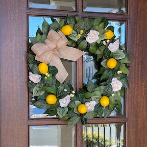 Spring/Summer Front Door Wreath, Lemon Wreath, Buffalo Check, Farmhouse everyday, grapevine eucalyptus wreath, Rose Wreath, Door Decor