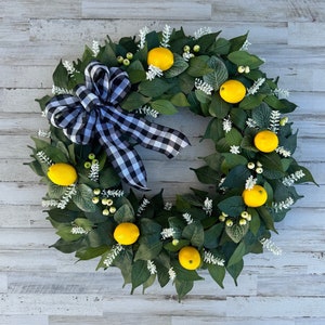 Spring/Summer Front Door Wreath, Lemon Wreath, Buffalo Check Farmhouse everyday, grapevine eucalyptus wreath, Floral Berry Wreath Door Decor