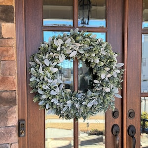 XL Lambs Ear & Eucalyptus Wreath: Farmhouse Front Door Decor