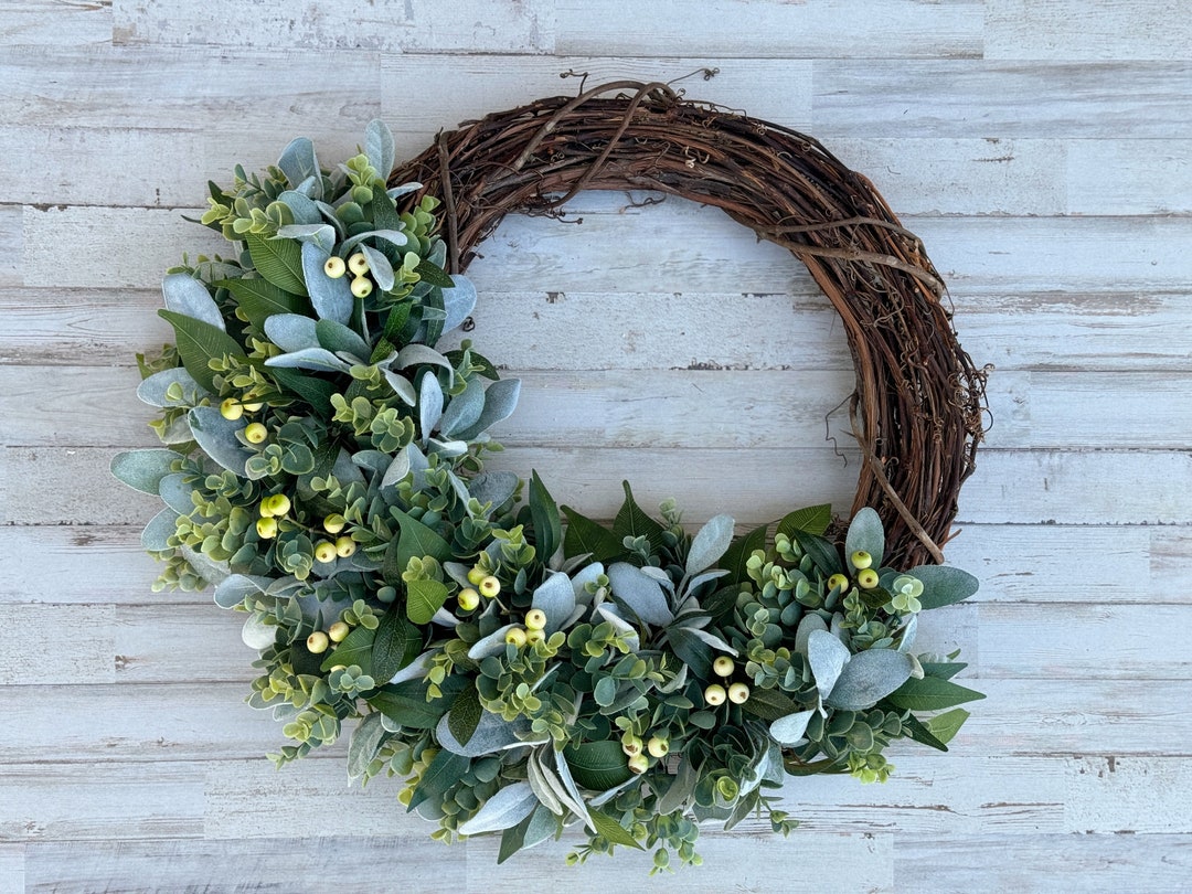 Lambs Ear Eucalyptus Wreath: Farmhouse Style Front Door Wreath - Etsy