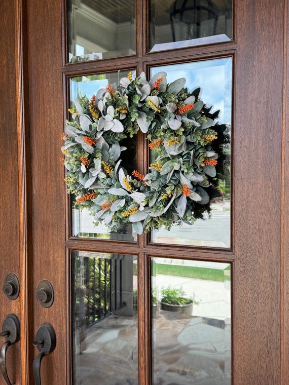 Fall Autumn Lambs Ear Wreath, Lambs Ear-Eucalyptus Wreath, Lambs Ear for Front Door, All Occasion Farmhouse Wreath, Everyday Wreath