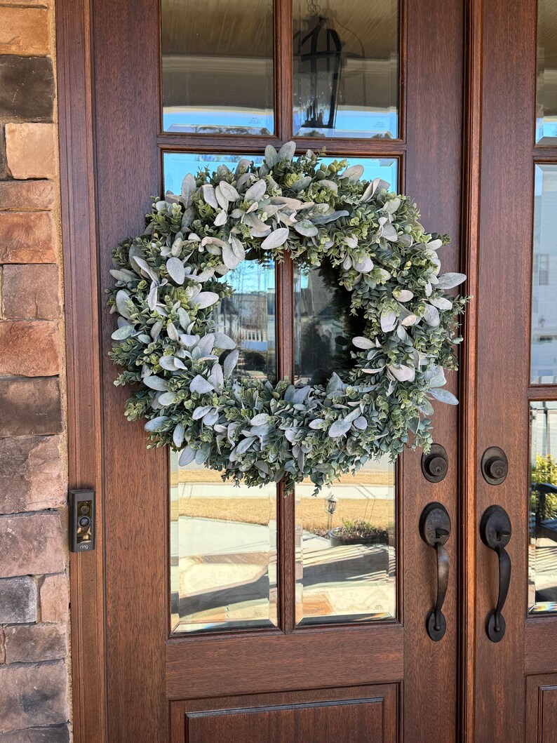 Winter Lambs Ear Wreath, Lambs Ear-Eucalyptus Wreath, Lambs Ear Wreath for Front Door, All Season Farmhouse Wreath, Everyday Wreath image 6