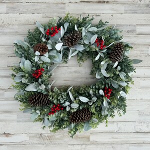 Winter Pinecone Lambs Ear Wreath, Eucalyptus Wreath, Front Door Wreath ...