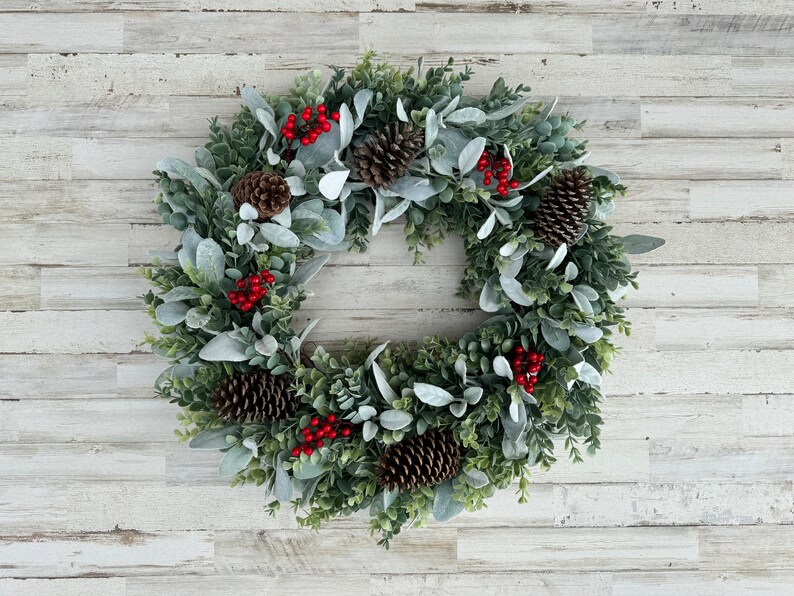Winter Pinecone Lambs Ear Wreath, Eucalyptus Wreath, Front Door Wreath ...