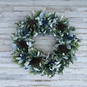 Winter Pinecone Lambs Ear Wreath, Eucalyptus Wreath, Front Door Wreath ...