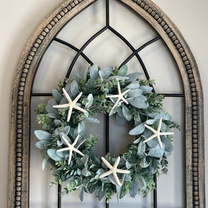 Nautical Starfish Lambs Ear Wreath, Lambs Ear-Eucalyptus Wreath, Lambs Ear for Front Door, Farmhouse Wreath, Everyday Wreath Ocean Sea Theme image 8