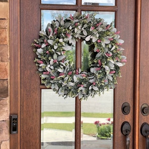 Winter Lambs Ear Wreath, Lambs Ear-Eucalyptus Wreath, Lambs Ear Wreath for Front Door, All Season Farmhouse Wreath, Everyday Wreath image 5