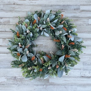 Winter Lambs Ear Wreath, Lambs Ear-Eucalyptus Wreath, Lambs Ear Wreath for Front Door, All Season Farmhouse Wreath, Everyday Wreath image 9