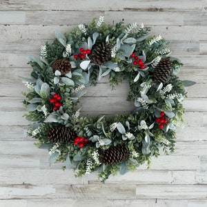 Winter Pinecone Lambs Ear Wreath, Eucalyptus Wreath, Front Door Wreath ...