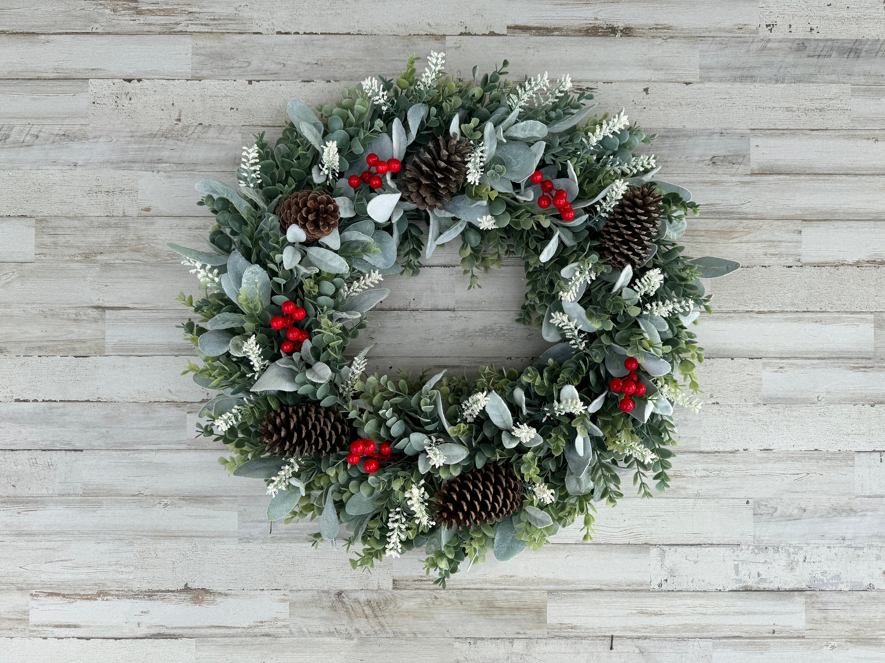 Winter Pinecone Lambs Ear Wreath, Eucalyptus Wreath, Front Door Wreath ...