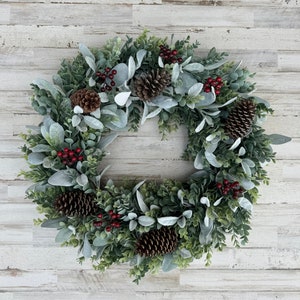 Winter Pinecone Lambs Ear Wreath, Eucalyptus Wreath, Front Door Wreath ...