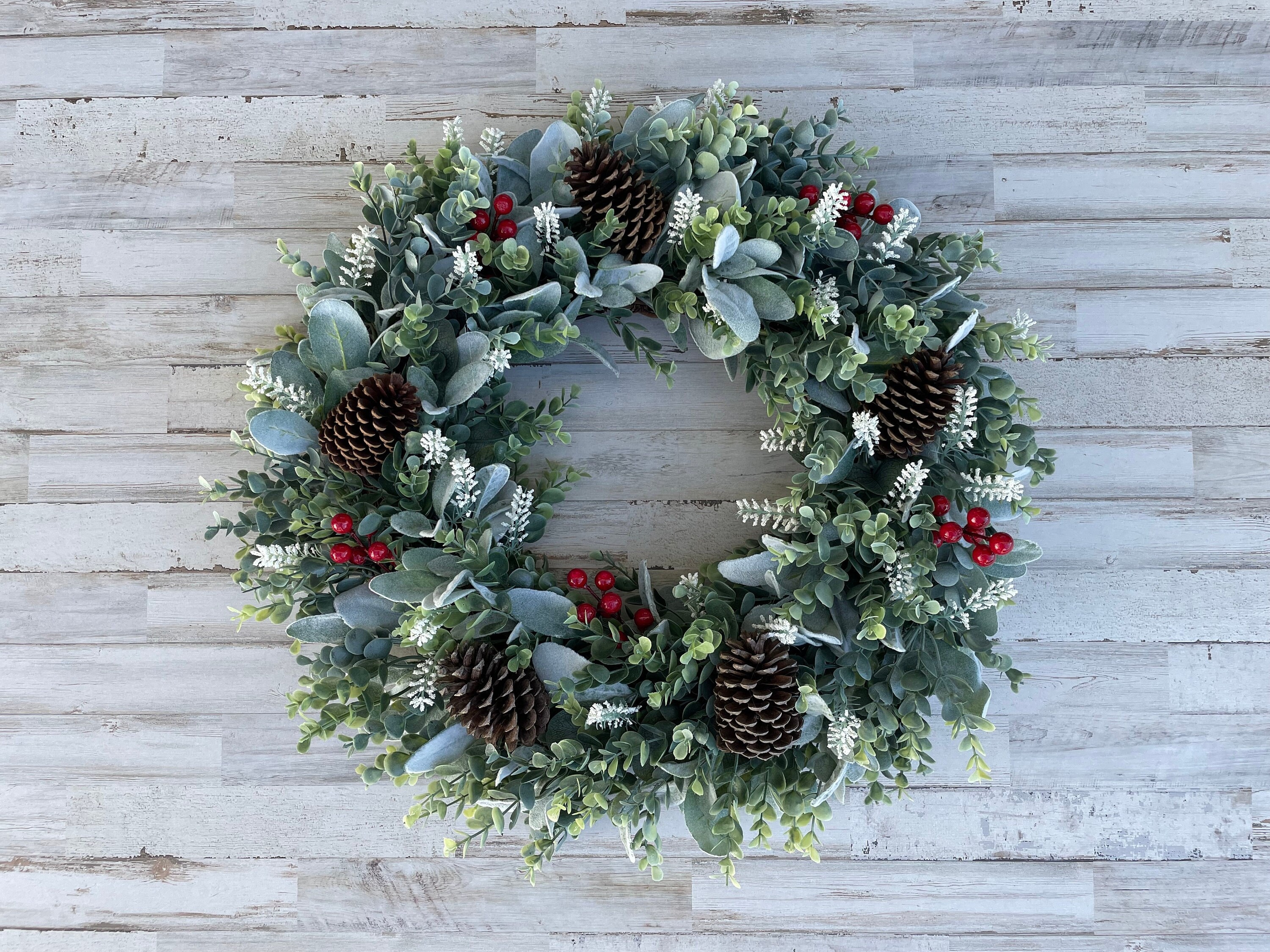 Winter Pinecone Lambs Ear Wreath, Eucalyptus Wreath, Front Door Wreath ...