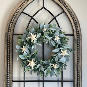 Nautical Starfish Lambs Ear Wreath, Lambs Ear-Eucalyptus Wreath, Lambs Ear for Front Door, Farmhouse Wreath, Everyday Wreath Ocean Sea Theme image 5