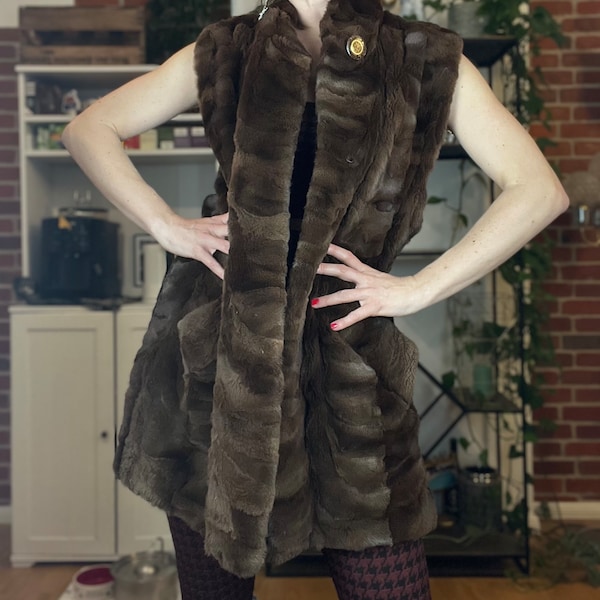 Vintage 70s 70er fur mink fell Weste vest brown boho hippie lady