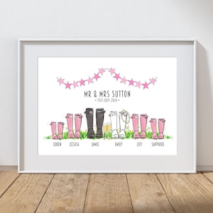 Welly Boot Wedding Print, Personalised Wellies Print, Wellington Boots, Wedding Day Gift, Wedding Present - DIGITAL VERSION