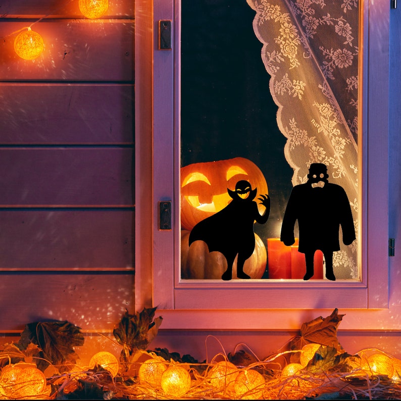 Reusable Halloween Silhouette Window Cling Decal Window Etsy