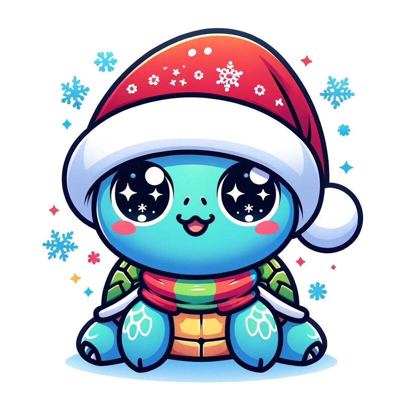 Cute Turtle Winter Theme Digital Art Printable Christmas Turtle Decor