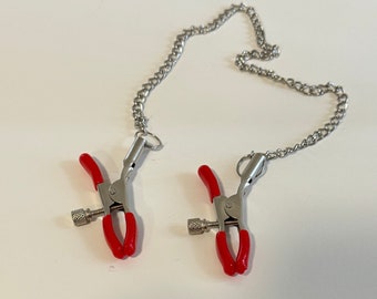 RED Adjustable Nipple Clamps - *BDSM pain fetish torture mistress master bondage pain* sex toy adults only