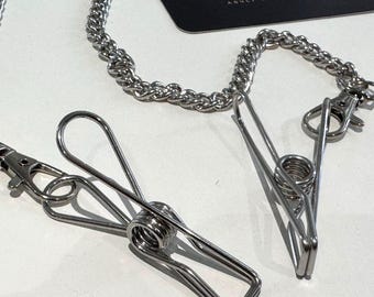 Wire nipple clamps with chain - *Bdsm pain fetish torture mistress master bondage pain sado* sex toy adult only