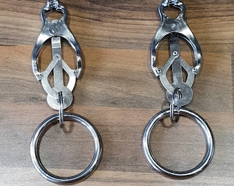 Spiked clover nipple clamps with rings *Bdsm pain fetish torture mistress master bondage pain sado* sex toy