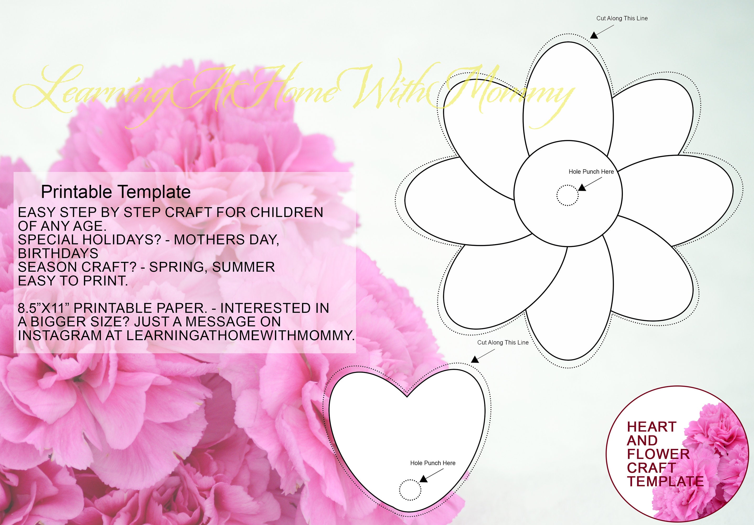 flower and heart template with bonus flower and heart coloured etsy