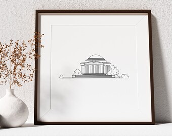 Jefferson Memorial Washington DC Collection Line Wall Art, 8x8 Print