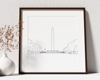 Washington Monument Washington DC Collection Line Wall Art, 8x8 Print