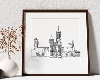 Smithsonian Castle Washington DC Collection Line Wall Art, 8x8 Print