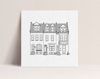 Baltimore Row home Line Wall Art, 8x8 Print