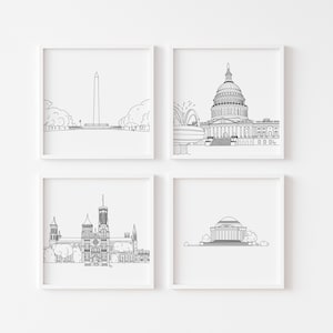 Jefferson Memorial Washington DC Collection Line Wall Art Physical Print, 8x8